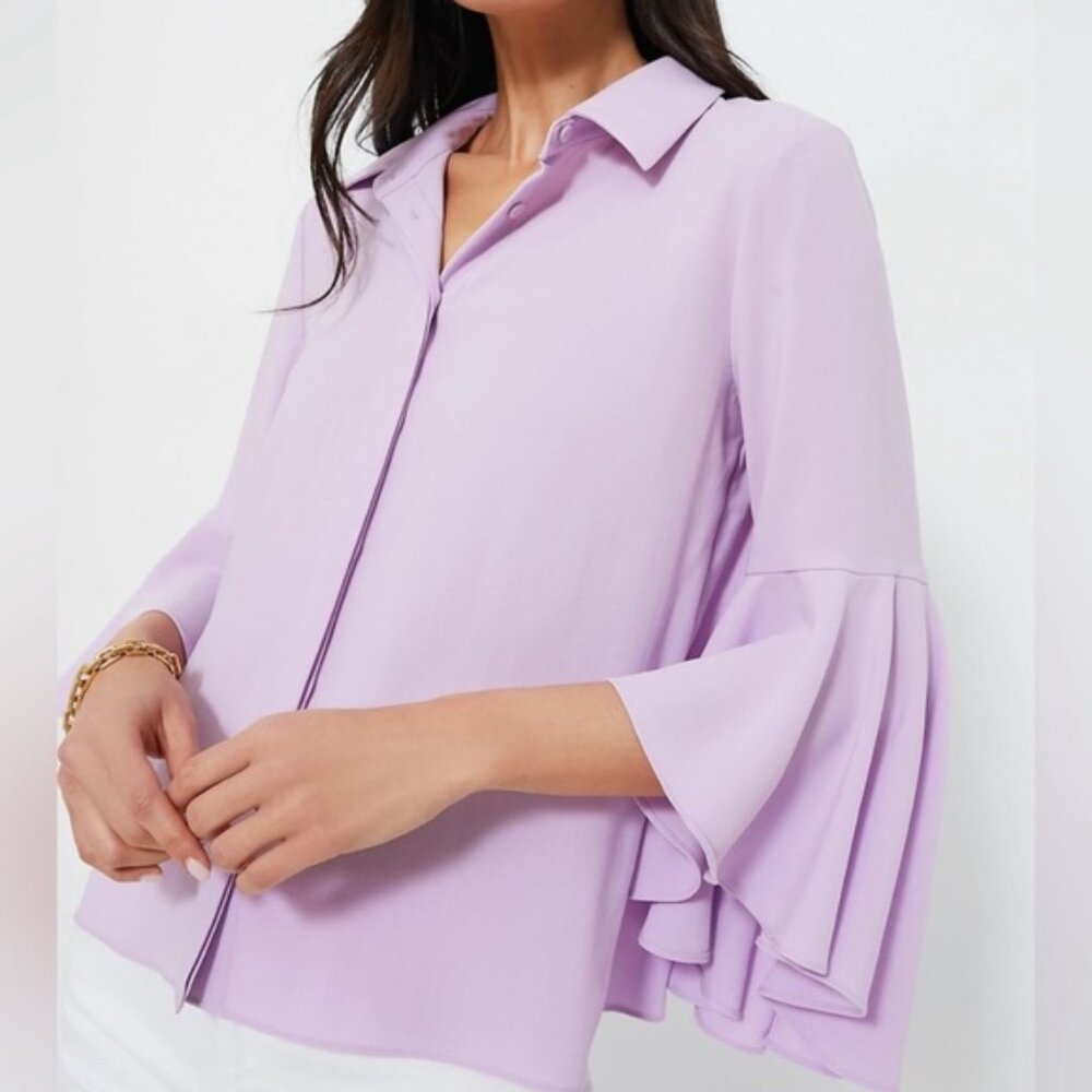 Tuckernuck Light Purple Button Up Flutter Sleeve‎ Top